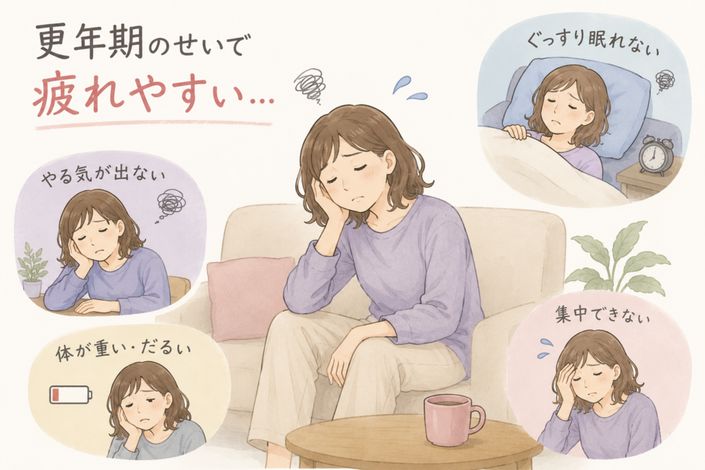 更年期の症状に苦しむ５０代の女性のイラスト