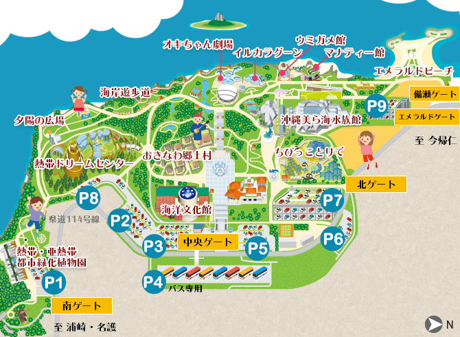 美ら海水族館の駐車場MAPイラスト。